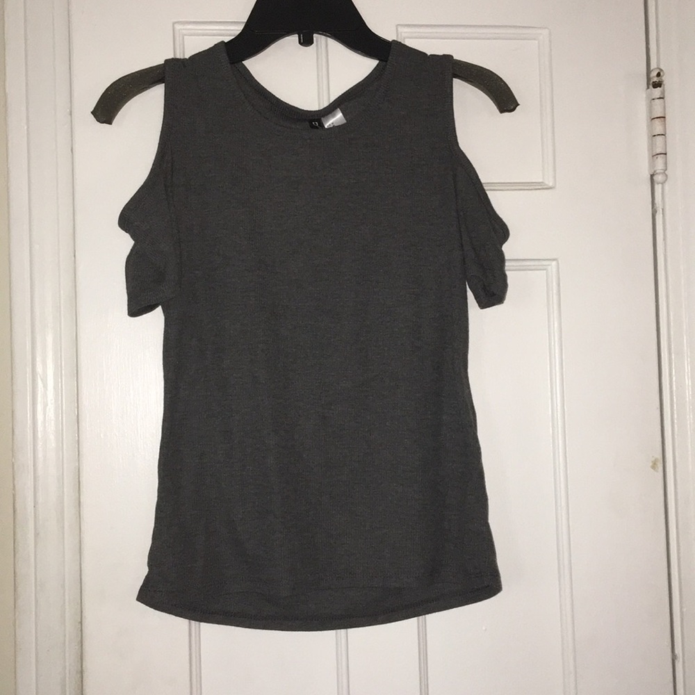 Gray top with shoulder details